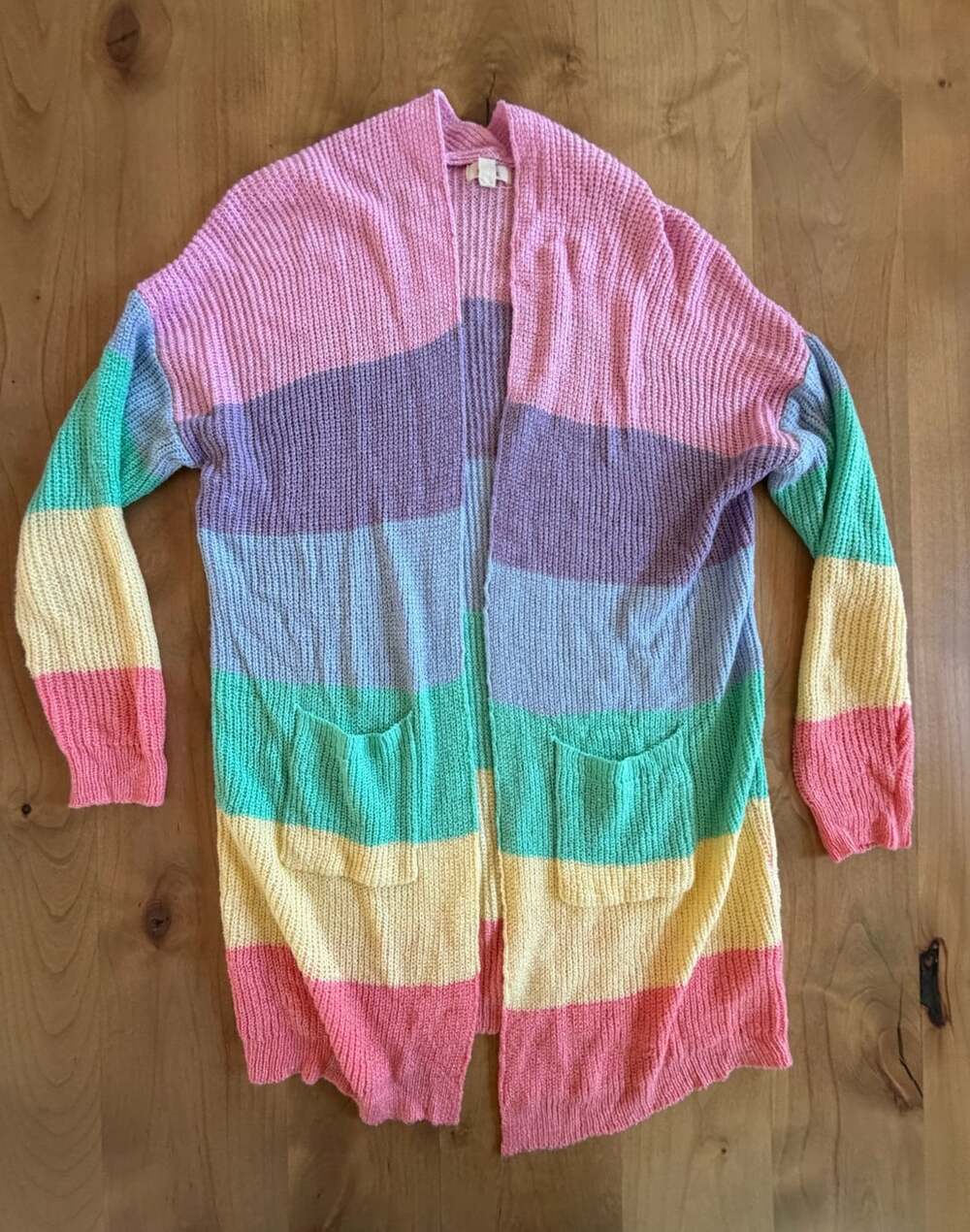 Debut Pastel Rainbow Stripe Open Front Cardigan S/M